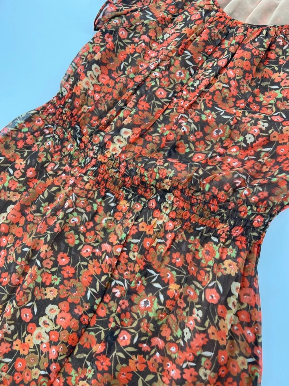 Sundance Silk‎ flutter Sleeve Midi Dress in Rust Floral vintage retro feminine 6